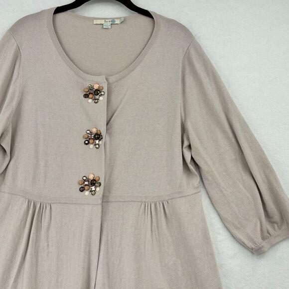 Boden Cardigan Sweater Tunic Size 14 Beige Silk Cotton Cashmere Embellished Snap - Picture 5 of 11